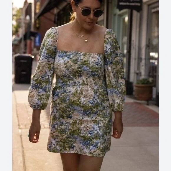 NWT‎ Reformation Greyson Linen Mini Dress Floral Hillside Mini Dress Size Small - Picture 4 of 13